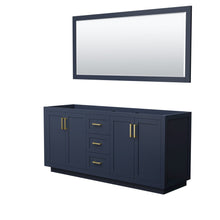 Load image into Gallery viewer, Wyndham Collection Vanity Wyndham Collection WCF292972DBLCXSXXM70 Miranda 72 Inch Double Bathroom Vanity in Dark Blue, No Countertop, No Sink, Brushed Gold Trim, 70 Inch Mirror