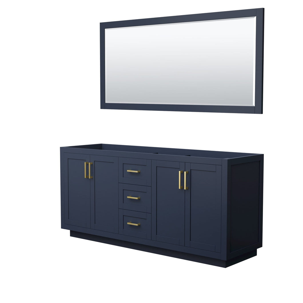 Wyndham Collection Vanity Wyndham Collection WCF292972DBLCXSXXM70 Miranda 72 Inch Double Bathroom Vanity in Dark Blue, No Countertop, No Sink, Brushed Gold Trim, 70 Inch Mirror