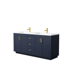 Load image into Gallery viewer, Wyndham Collection Vanity Wyndham Collection WCF292972DBLK1INTMXX Miranda 72 Inch Double Bathroom Vanity in Dark Blue, 1.25 Inch Thick Matte White Solid Surface Countertop, Integrated Sinks, Brushed Gold Trim