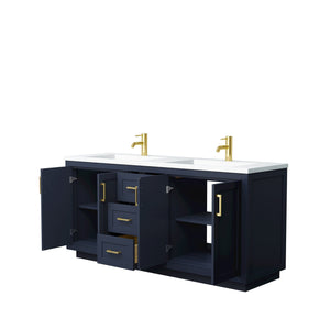 Wyndham Collection Vanity Wyndham Collection WCF292972DBLK1INTMXX Miranda 72 Inch Double Bathroom Vanity in Dark Blue, 1.25 Inch Thick Matte White Solid Surface Countertop, Integrated Sinks, Brushed Gold Trim