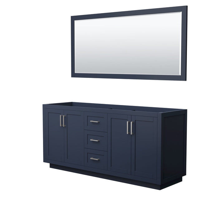 Wyndham Collection Vanity Wyndham Collection WCF292972DBNCXSXXM70 Miranda 72 Inch Double Bathroom Vanity in Dark Blue, No Countertop, No Sink, Brushed Nickel Trim, 70 Inch Mirror