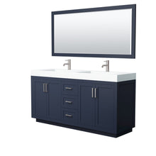 Load image into Gallery viewer, Wyndham Collection Vanity Wyndham Collection WCF292972DBNK4INTM70 Miranda 72 Inch Double Bathroom Vanity in Dark Blue, 4 Inch Thick Matte White Solid Surface Countertop, Integrated Sinks, Brushed Nickel Trim, 70 Inch Mirror