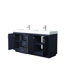 Load image into Gallery viewer, Wyndham Collection Vanity Wyndham Collection WCF292972DBNK4INTMXX Miranda 72 Inch Double Bathroom Vanity in Dark Blue, 4 Inch Thick Matte White Solid Surface Countertop, Integrated Sinks, Brushed Nickel Trim