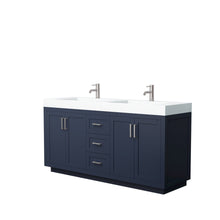 Load image into Gallery viewer, Wyndham Collection Vanity Wyndham Collection WCF292972DBNK4INTMXX Miranda 72 Inch Double Bathroom Vanity in Dark Blue, 4 Inch Thick Matte White Solid Surface Countertop, Integrated Sinks, Brushed Nickel Trim