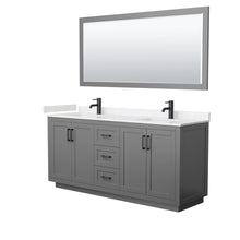 Load image into Gallery viewer, Wyndham Collection Vanity Wyndham Collection WCF292972DGBC2UNSM70 Miranda 72 Inch Double Bathroom Vanity in Dark Gray, Light-Vein Carrara Cultured Marble Countertop, Undermount Square Sinks, Matte Black Trim, 70 Inch Mirror