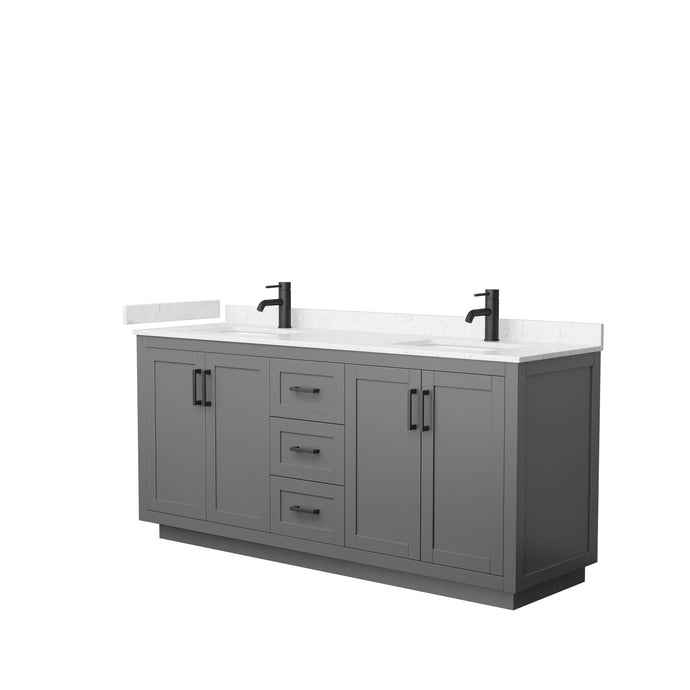Wyndham Collection Vanity Wyndham Collection WCF292972DGBC2UNSMXX Miranda 72 Inch Double Bathroom Vanity in Dark Gray, Light-Vein Carrara Cultured Marble Countertop, Undermount Square Sinks, Matte Black Trim
