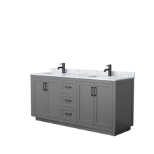 Load image into Gallery viewer, Wyndham Collection Vanity Wyndham Collection WCF292972DGBCMUNSMXX Miranda 72 Inch Double Bathroom Vanity in Dark Gray, White Carrara Marble Countertop, Undermount Square Sinks, Matte Black Trim