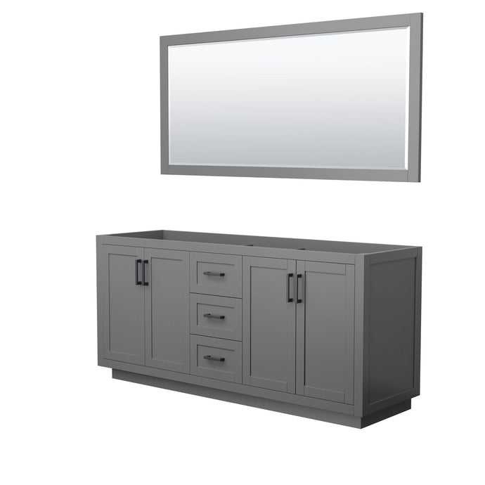 Wyndham Collection Vanity Wyndham Collection WCF292972DGBCXSXXM70 Miranda 72 Inch Double Bathroom Vanity in Dark Gray, No Countertop, No Sink, Matte Black Trim, 70 Inch Mirror