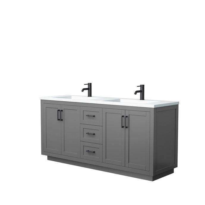 Wyndham Collection Vanity Wyndham Collection WCF292972DGBK1INTMXX Miranda 72 Inch Double Bathroom Vanity in Dark Gray, 1.25 Inch Thick Matte White Solid Surface Countertop, Integrated Sinks, Matte Black Trim