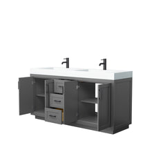 Load image into Gallery viewer, Wyndham Collection Vanity Wyndham Collection WCF292972DGBK4INTMXX Miranda 72 Inch Double Bathroom Vanity in Dark Gray, 4 Inch Thick Matte White Solid Surface Countertop, Integrated Sinks, Matte Black Trim