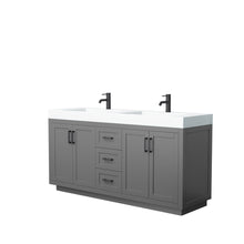 Load image into Gallery viewer, Wyndham Collection Vanity Wyndham Collection WCF292972DGBK4INTMXX Miranda 72 Inch Double Bathroom Vanity in Dark Gray, 4 Inch Thick Matte White Solid Surface Countertop, Integrated Sinks, Matte Black Trim