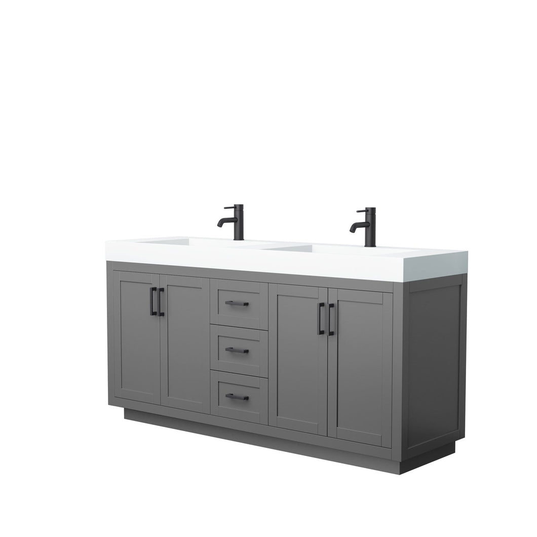 Wyndham Collection Vanity Wyndham Collection WCF292972DGBK4INTMXX Miranda 72 Inch Double Bathroom Vanity in Dark Gray, 4 Inch Thick Matte White Solid Surface Countertop, Integrated Sinks, Matte Black Trim