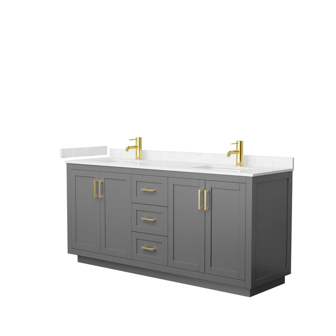 Wyndham Collection Vanity Wyndham Collection WCF292972DGGC2UNSMXX Miranda 72 Inch Double Bathroom Vanity in Dark Gray, Light-Vein Carrara Cultured Marble Countertop, Undermount Square Sinks, Brushed Gold Trim