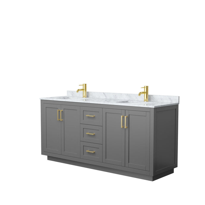 Wyndham Collection Vanity Wyndham Collection WCF292972DGGCMUNSMXX Miranda 72 Inch Double Bathroom Vanity in Dark Gray, White Carrara Marble Countertop, Undermount Square Sinks, Brushed Gold Trim