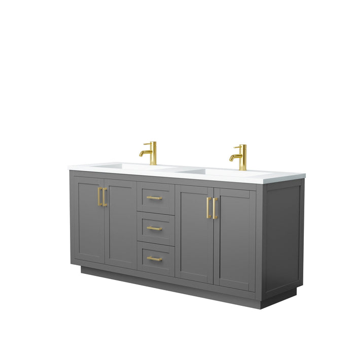 Wyndham Collection Vanity Wyndham Collection WCF292972DGGK1INTMXX Miranda 72 Inch Double Bathroom Vanity in Dark Gray, 1.25 Inch Thick Matte White Solid Surface Countertop, Integrated Sinks, Brushed Gold Trim
