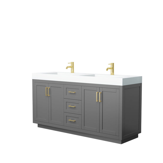 Wyndham Collection Vanity Wyndham Collection WCF292972DGGK4INTMXX Miranda 72 Inch Double Bathroom Vanity in Dark Gray, 4 Inch Thick Matte White Solid Surface Countertop, Integrated Sinks, Brushed Gold Trim