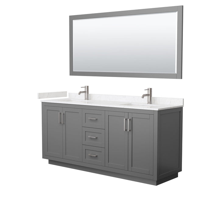 Wyndham Collection Vanity Wyndham Collection WCF292972DKGC2UNSM70 Miranda 72 Inch Double Bathroom Vanity in Dark Gray, Light-Vein Carrara Cultured Marble Countertop, Undermount Square Sinks, Brushed Nickel Trim, 70 Inch Mirror