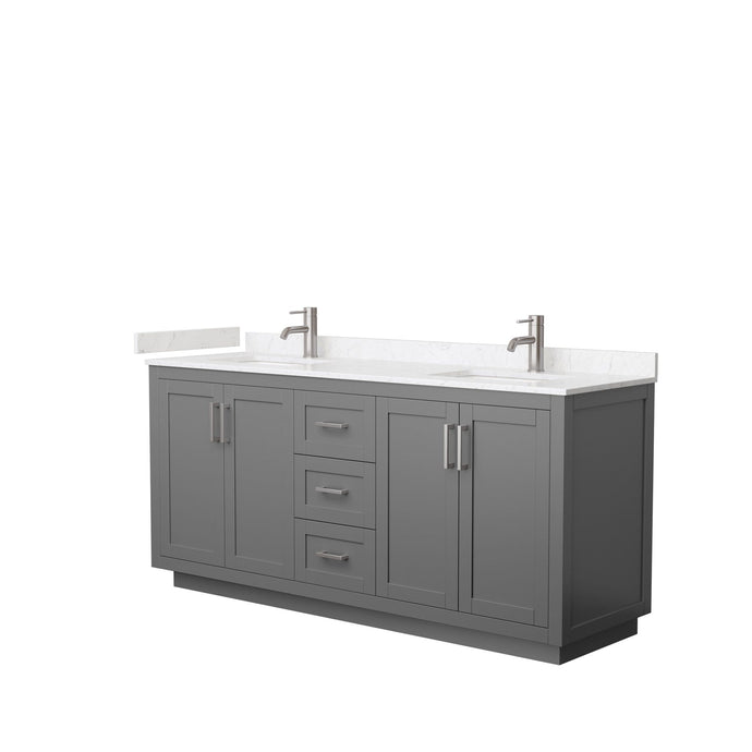 Wyndham Collection Vanity Wyndham Collection WCF292972DKGC2UNSMXX Miranda 72 Inch Double Bathroom Vanity in Dark Gray, Light-Vein Carrara Cultured Marble Countertop, Undermount Square Sinks, Brushed Nickel Trim
