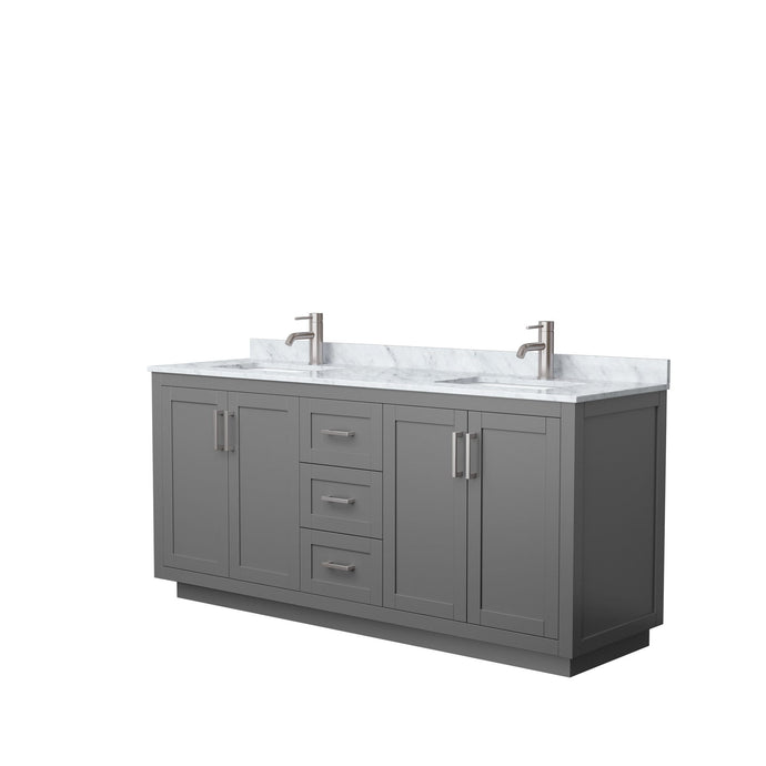 Wyndham Collection Vanity Wyndham Collection WCF292972DKGCMUNSMXX Miranda 72 Inch Double Bathroom Vanity in Dark Gray, White Carrara Marble Countertop, Undermount Square Sinks, Brushed Nickel Trim