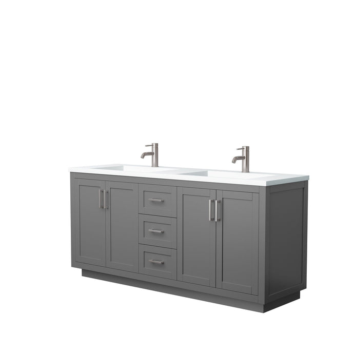 Wyndham Collection Vanity Wyndham Collection WCF292972DKGK1INTMXX Miranda 72 Inch Double Bathroom Vanity in Dark Gray, 1.25 Inch Thick Matte White Solid Surface Countertop, Integrated Sinks, Brushed Nickel Trim
