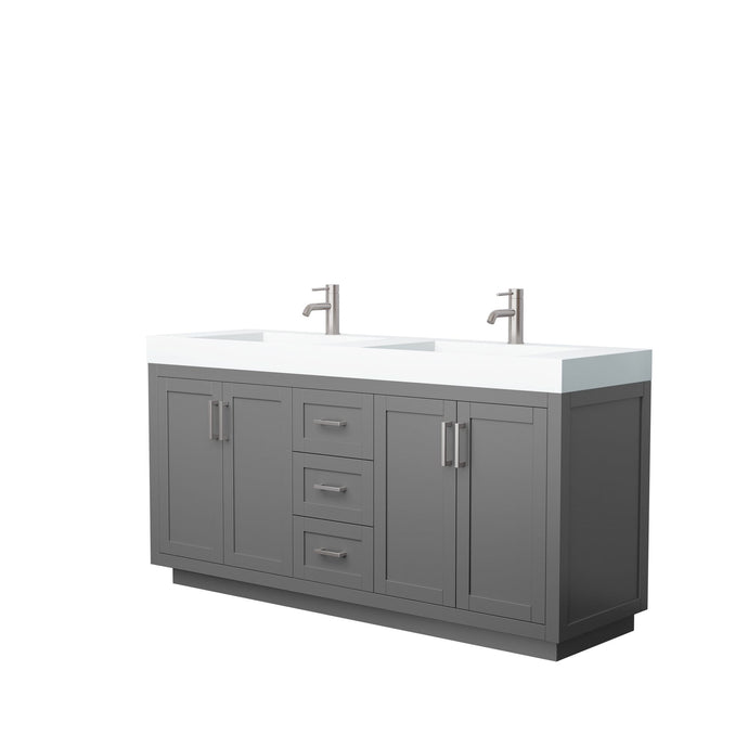 Wyndham Collection Vanity Wyndham Collection WCF292972DKGK4INTMXX Miranda 72 Inch Double Bathroom Vanity in Dark Gray, 4 Inch Thick Matte White Solid Surface Countertop, Integrated Sinks, Brushed Nickel Trim