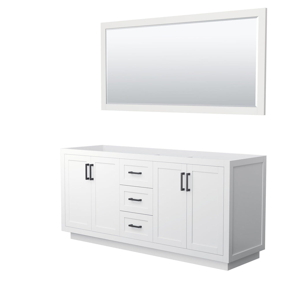 Wyndham Collection Vanity Wyndham Collection WCF292972DWBCXSXXM70 Miranda 72 Inch Double Bathroom Vanity in White, No Countertop, No Sink, Matte Black Trim, 70 Inch Mirror