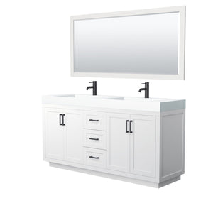 Wyndham Collection Vanity Wyndham Collection WCF292972DWBK4INTM70 Miranda 72 Inch Double Bathroom Vanity in White, 4 Inch Thick Matte White Solid Surface Countertop, Integrated Sinks, Matte Black Trim, 70 Inch Mirror