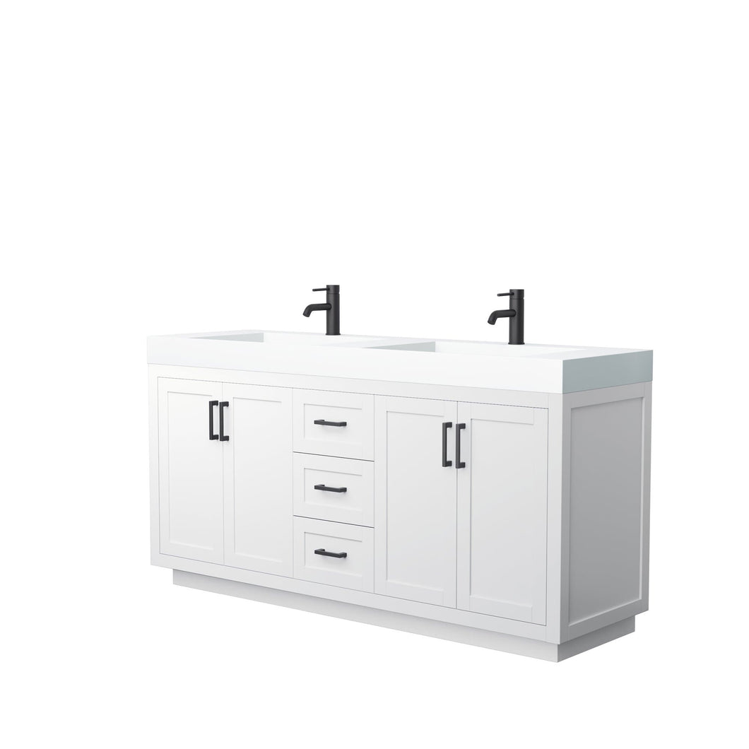 Wyndham Collection Vanity Wyndham Collection WCF292972DWBK4INTMXX Miranda 72 Inch Double Bathroom Vanity in White, 4 Inch Thick Matte White Solid Surface Countertop, Integrated Sinks, Matte Black Trim