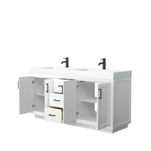 Load image into Gallery viewer, Wyndham Collection Vanity Wyndham Collection WCF292972DWBK4INTMXX Miranda 72 Inch Double Bathroom Vanity in White, 4 Inch Thick Matte White Solid Surface Countertop, Integrated Sinks, Matte Black Trim