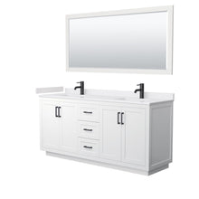 Load image into Gallery viewer, Wyndham Collection Vanity Wyndham Collection WCF292972DWBWCUNSM70 Miranda 72 Inch Double Bathroom Vanity in White, White Cultured Marble Countertop, Undermount Square Sinks, Matte Black Trim, 70 Inch Mirror