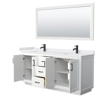 Load image into Gallery viewer, Wyndham Collection Vanity Wyndham Collection WCF292972DWBWCUNSM70 Miranda 72 Inch Double Bathroom Vanity in White, White Cultured Marble Countertop, Undermount Square Sinks, Matte Black Trim, 70 Inch Mirror