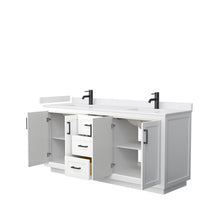 Load image into Gallery viewer, Wyndham Collection Vanity Wyndham Collection WCF292972DWBWCUNSMXX Miranda 72 Inch Double Bathroom Vanity in White, White Cultured Marble Countertop, Undermount Square Sinks, Matte Black Trim