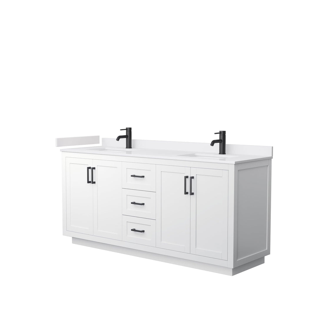 Wyndham Collection Vanity Wyndham Collection WCF292972DWBWCUNSMXX Miranda 72 Inch Double Bathroom Vanity in White, White Cultured Marble Countertop, Undermount Square Sinks, Matte Black Trim