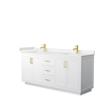 Load image into Gallery viewer, Wyndham Collection Vanity Wyndham Collection WCF292972DWGC2UNSMXX Miranda 72 Inch Double Bathroom Vanity in White, Light-Vein Carrara Cultured Marble Countertop, Undermount Square Sinks, Brushed Gold Trim