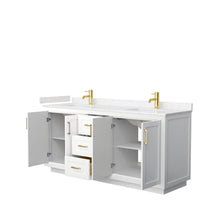 Load image into Gallery viewer, Wyndham Collection Vanity Wyndham Collection WCF292972DWGC2UNSMXX Miranda 72 Inch Double Bathroom Vanity in White, Light-Vein Carrara Cultured Marble Countertop, Undermount Square Sinks, Brushed Gold Trim