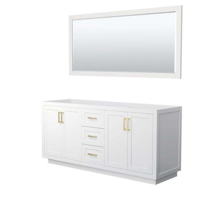 Wyndham Collection Vanity Wyndham Collection WCF292972DWGCXSXXM70 Miranda 72 Inch Double Bathroom Vanity in White, No Countertop, No Sink, Brushed Gold Trim, 70 Inch Mirror