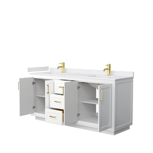 Wyndham Collection Vanity Wyndham Collection WCF292972DWGWCUNSMXX Miranda 72 Inch Double Bathroom Vanity in White, White Cultured Marble Countertop, Undermount Square Sinks, Brushed Gold Trim