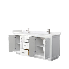 Load image into Gallery viewer, Wyndham Collection Vanity Wyndham Collection WCF292972DWHC2UNSMXX Miranda 72 Inch Double Bathroom Vanity in White, Light-Vein Carrara Cultured Marble Countertop, Undermount Square Sinks, Brushed Nickel Trim