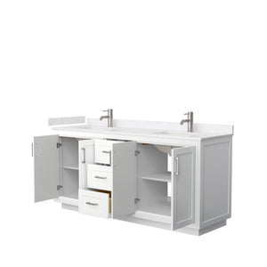 Wyndham Collection Vanity Wyndham Collection WCF292972DWHC2UNSMXX Miranda 72 Inch Double Bathroom Vanity in White, Light-Vein Carrara Cultured Marble Countertop, Undermount Square Sinks, Brushed Nickel Trim