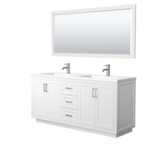 Load image into Gallery viewer, Wyndham Collection Vanity Wyndham Collection WCF292972DWHK1INTM70 Miranda 72 Inch Double Bathroom Vanity in White, 1.25 Inch Thick Matte White Solid Surface Countertop, Integrated Sinks, Brushed Nickel Trim, 70 Inch Mirror