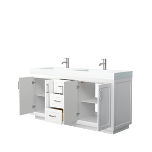 Wyndham Collection Vanity Wyndham Collection WCF292972DWHK4INTMXX Miranda 72 Inch Double Bathroom Vanity in White, 4 Inch Thick Matte White Solid Surface Countertop, Integrated Sinks, Brushed Nickel Trim