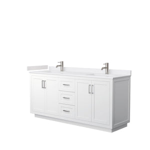 Wyndham Collection Vanity Wyndham Collection WCF292972DWHWCUNSMXX Miranda 72 Inch Double Bathroom Vanity in White, White Cultured Marble Countertop, Undermount Square Sinks, Brushed Nickel Trim