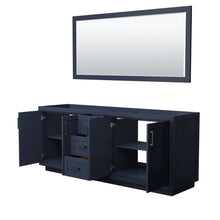 Load image into Gallery viewer, Wyndham Collection Vanity Wyndham Collection WCF292980DBBCXSXXM70 Miranda 80 Inch Double Bathroom Vanity in Dark Blue, No Countertop, No Sink, Matte Black Trim, 70 Inch Mirror