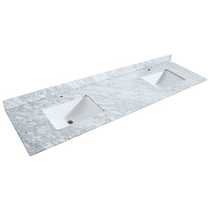 Wyndham Collection Vanity Wyndham Collection WCF292980DBLCMUNSM70 Miranda 80 Inch Double Bathroom Vanity in Dark Blue, White Carrara Marble Countertop, Undermount Square Sinks, Brushed Gold Trim, 70 Inch Mirror