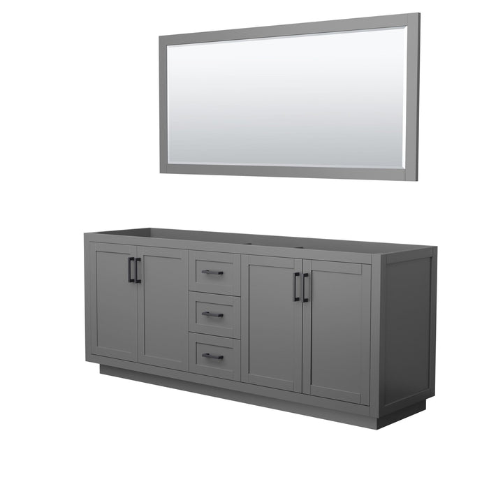Wyndham Collection Vanity Wyndham Collection WCF292980DGBCXSXXM70 Miranda 80 Inch Double Bathroom Vanity in Dark Gray, No Countertop, No Sink, Matte Black Trim, 70 Inch Mirror