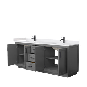 Wyndham Collection Vanity Wyndham Collection WCF292980DGBWCUNSMXX Miranda 80 Inch Double Bathroom Vanity in Dark Gray, White Cultured Marble Countertop, Undermount Square Sinks, Matte Black Trim
