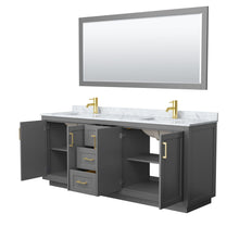 Load image into Gallery viewer, Wyndham Collection Vanity Wyndham Collection WCF292980DGGCMUNSM70 Miranda 80 Inch Double Bathroom Vanity in Dark Gray, White Carrara Marble Countertop, Undermount Square Sinks, Brushed Gold Trim, 70 Inch Mirror