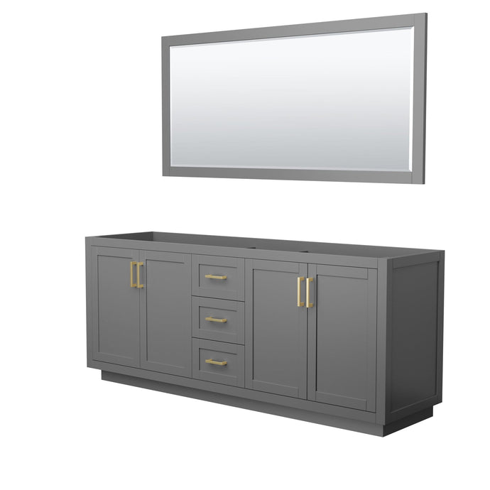 Wyndham Collection Vanity Wyndham Collection WCF292980DGGCXSXXM70 Miranda 80 Inch Double Bathroom Vanity in Dark Gray, No Countertop, No Sink, Brushed Gold Trim, 70 Inch Mirror