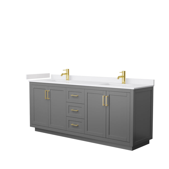 Wyndham Collection Vanity Wyndham Collection WCF292980DGGWCUNSMXX Miranda 80 Inch Double Bathroom Vanity in Dark Gray, White Cultured Marble Countertop, Undermount Square Sinks, Brushed Gold Trim