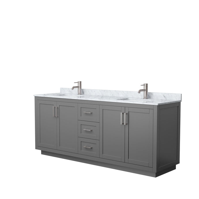 Wyndham Collection Vanity Wyndham Collection WCF292980DKGCMUNSMXX Miranda 80 Inch Double Bathroom Vanity in Dark Gray, White Carrara Marble Countertop, Undermount Square Sinks, Brushed Nickel Trim